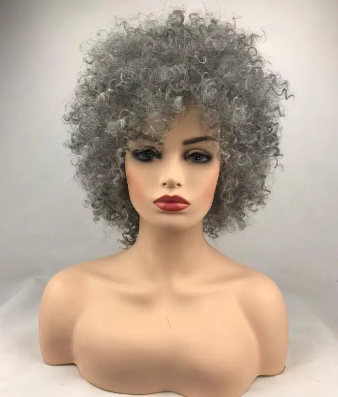 

Short Fluffy Curly Silver Color Natural Women Synthetic Hair Daily Use Wig