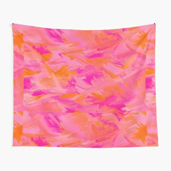 Hot Pink And Orange Brush Strokes Abst  Tapestry Room Art Hanging Colored Towel Blanket Living Travel Bedspread Printed Home