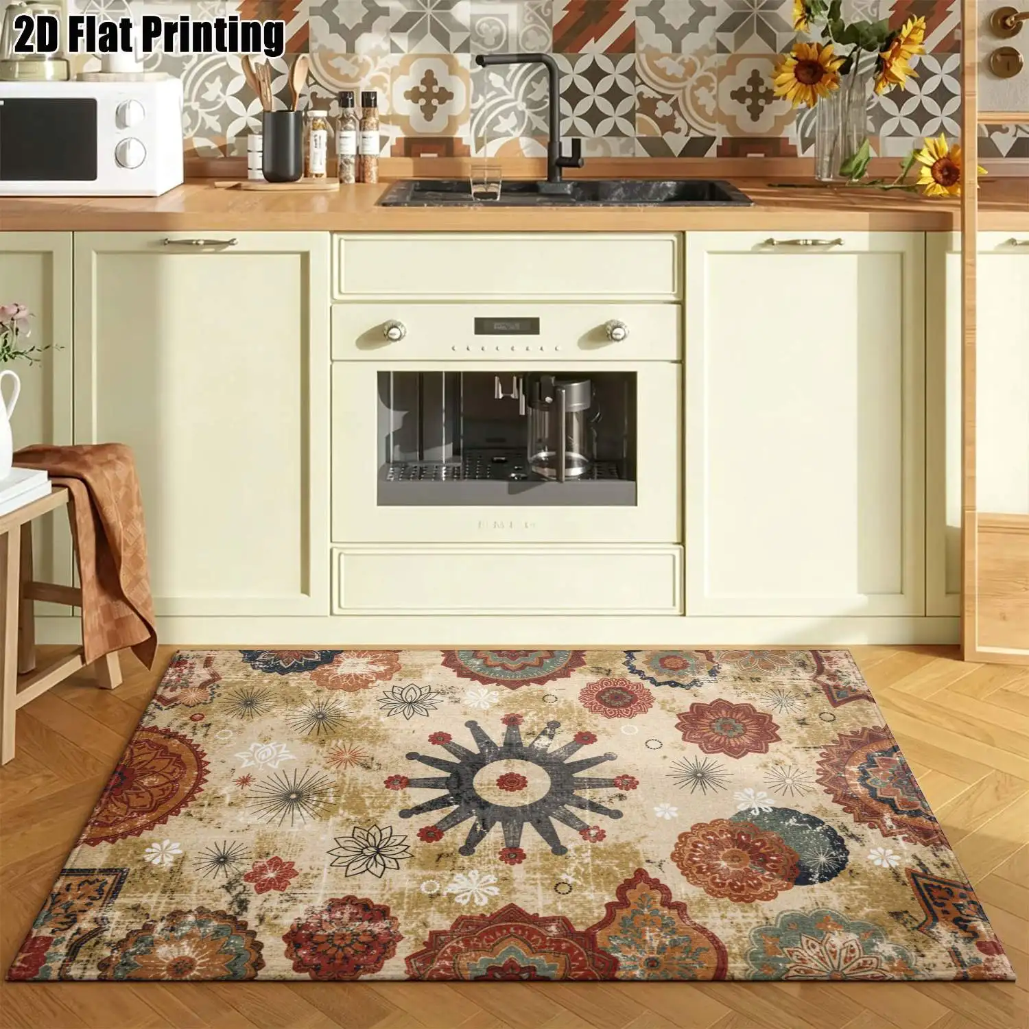 1Pc 2D Printed Soft Pink Retro Floral Carpet: European-Style Home Decor Rug, Machine Washable, Multi-Size, Suitable for Entrance, Dining, Foyer, Study, Living Room, Bedroom