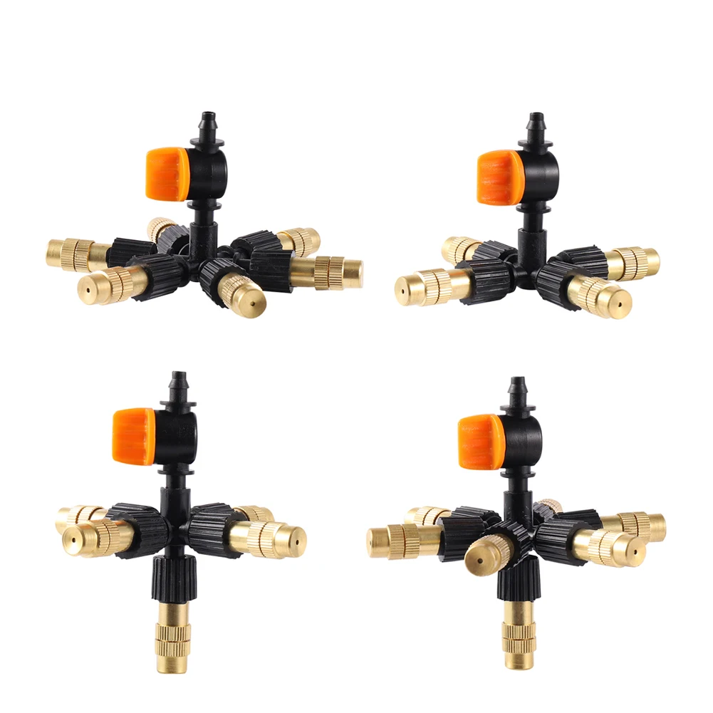 Hanging With Valve 4/5/6/7 Way Brass Misting Nozzle Adjustable Atomization Cooling Sprinkler Kit Garden Flowerbed Watering Kit