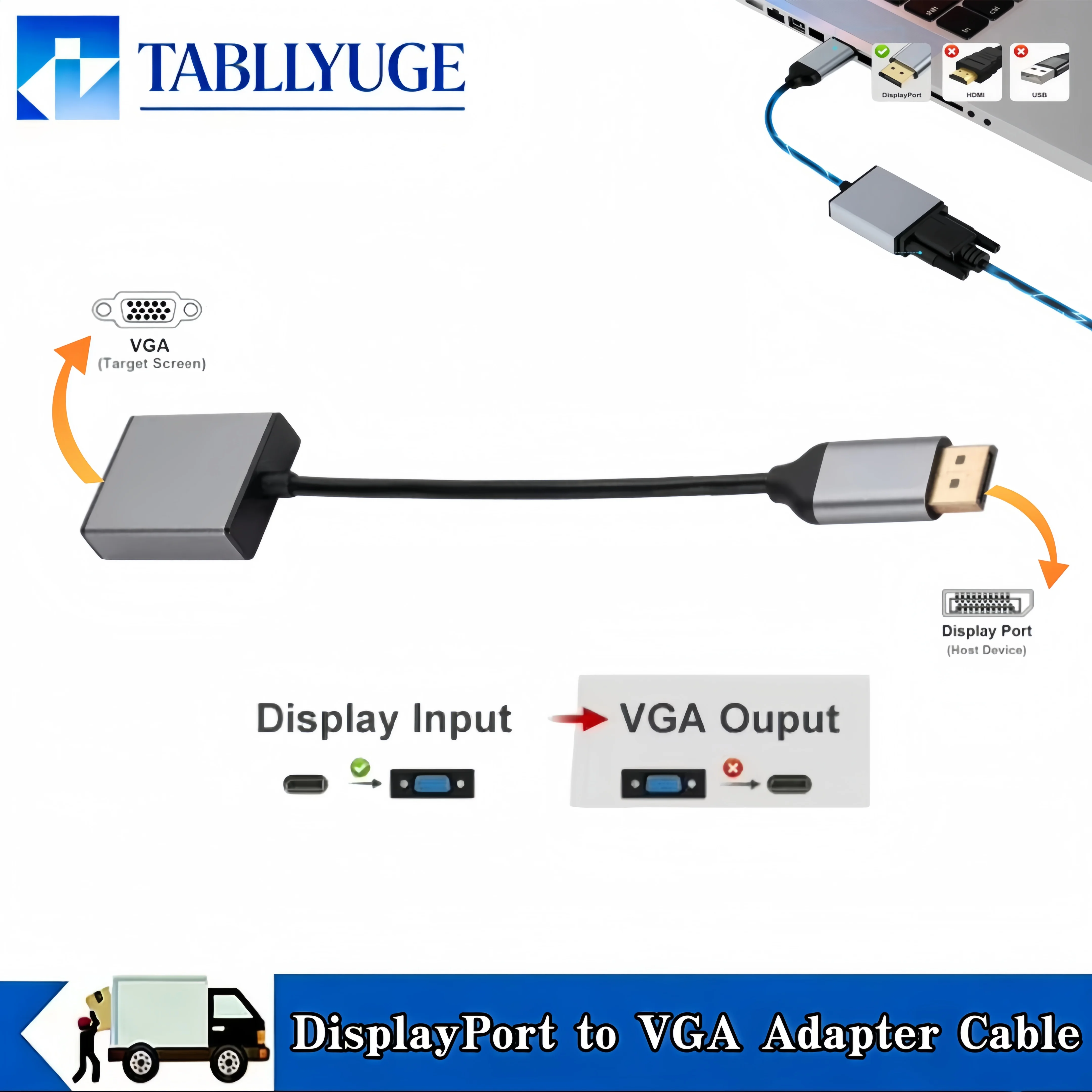 

Конвертер DP-VGA, адаптер DisplayPort (штекер) - VGA (гнездо) из алюминиевого сплава, 1080P HD, для ноутбуков, мониторов, телевизоров, проекторов