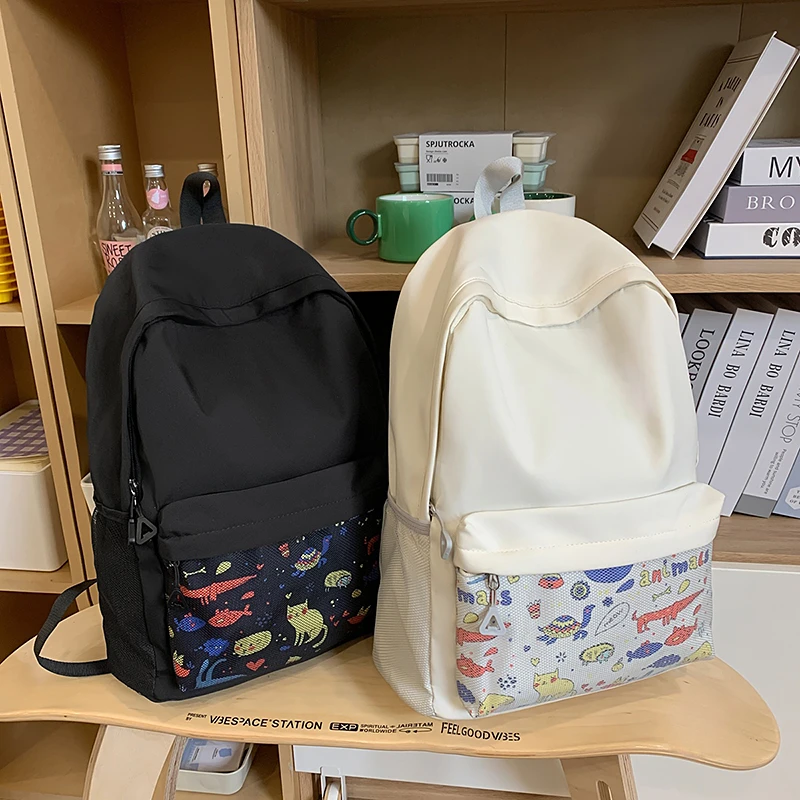 Waterproof Nylon Backpack for Women Simple Solid Color Bookbag Travel Backpack for Student Girls