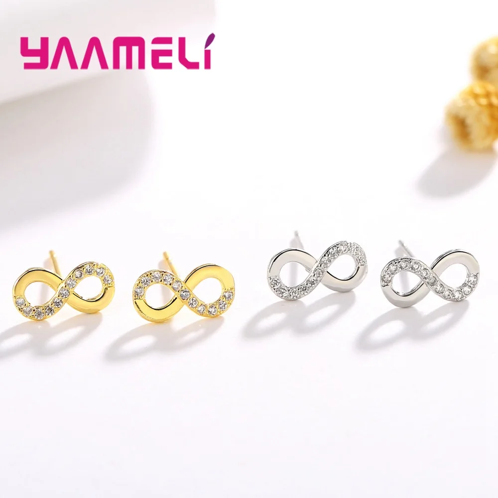 Real Pure 925 Sterling Silver Infinity Love Bowknot Earrings for Wedding Engagement AAA+ CZ Crystal Women Fashion Accessory