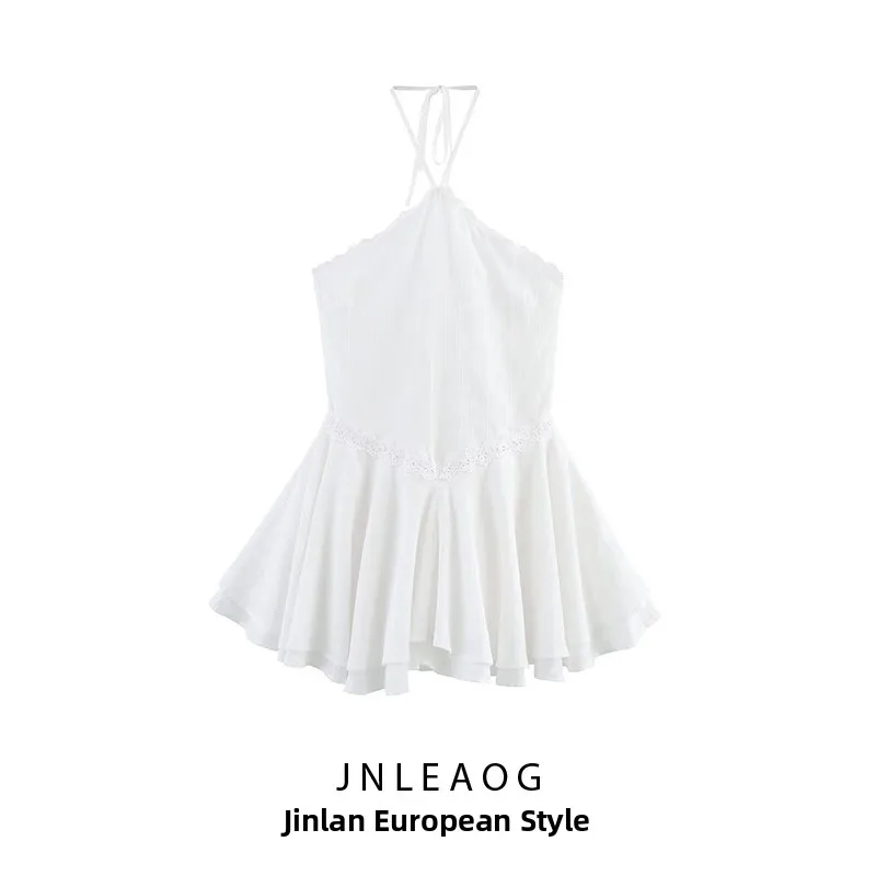 Vestido Curto em Camadas Faion JNLEAOG Primavera Novo Estilo Casual F com Cintura Alta em Fibra de Poliéster com Fec...