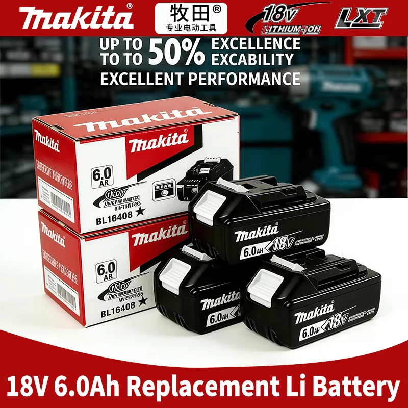 Batteria agli ioni di litio da 18 V e 6,0 Ah, compatibile con gli utensili elettrici a batteria Makita LXT BL1860B, BL1850B, BL1840B, con lunga durata.
