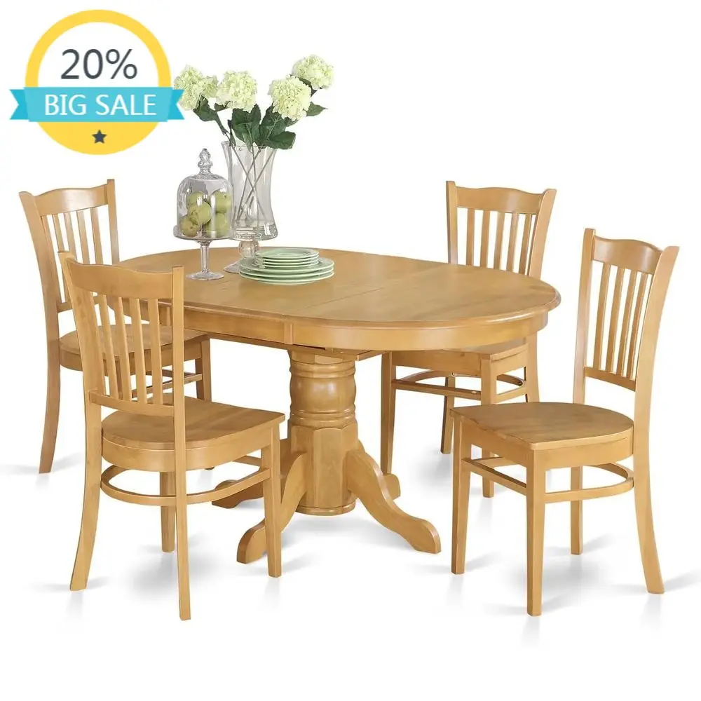 

Oval Dining Table Set with 4 Chairs, 42-60 Inch, Oak Finish