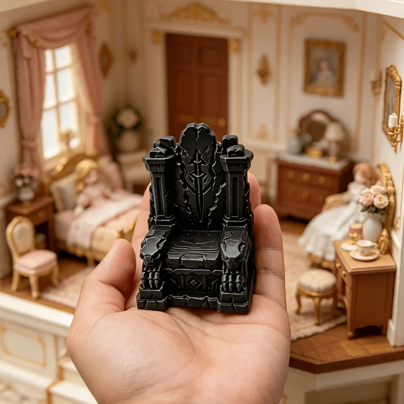 Gothic Mini Stone Fantasy Figurine 3DPrinted Medieval Tabletop Game Chair Statue Throne Ornament Board Game Dollhouse Desk Decor