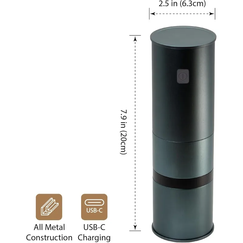 USB-C Rechargeable Stainless Conical Burr Grinder, Aluminum Body with Cleaning Brush Included