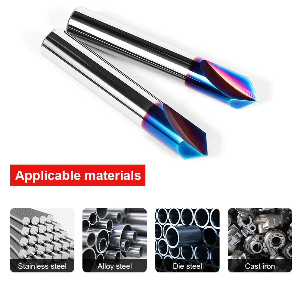 HRC65 Chamfer Milling Cutter 3-12mm 90 Degree Carbide End Mill CNC Machine Router Bit Nano Blue Coated 2 3 Flutes Milling Tools