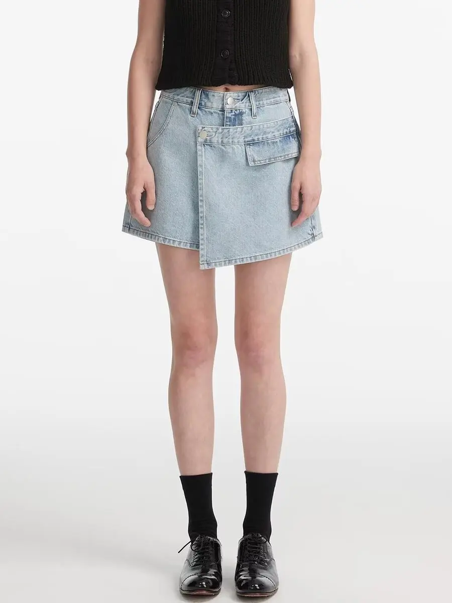 Asymmetric Denim Shorts Skirt for Women High Waist Package Hip A-line Jeans Skirt Blue Casual Fashion Female Clothing Y2k