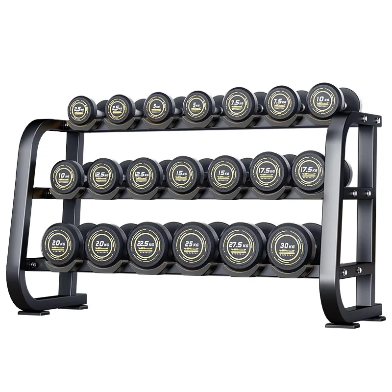 

Pure Steel Round Head Rubber Dumbbell Men's Fitness Home Fixed Dumbbell Set Combination Commercial Full Set Of Dumbbell Rack