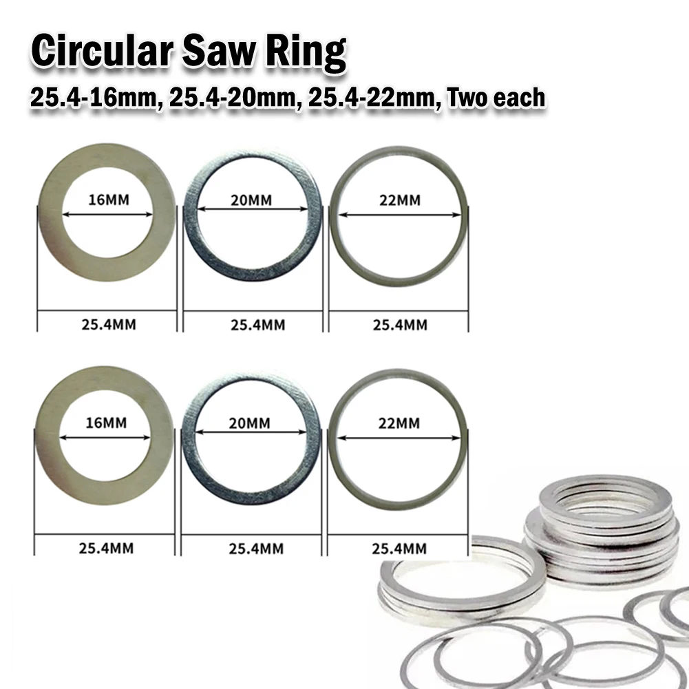 Circular Saw Ring, 6Pcs Set, Compatible with Circular Saw Blades, Made of Robust Metal, Sizes 25 4 16mm, 25 4 20mm, 25 4 22mm