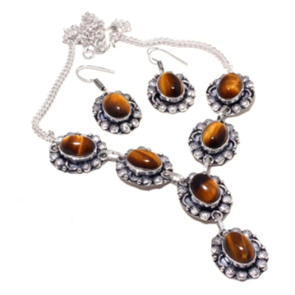 

Tiger Eye Necklace + Earings Silverss Overlay over Copper, 48.5 , N3974