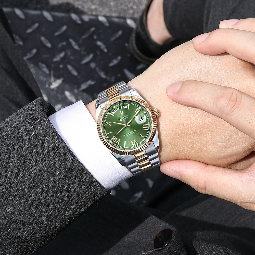 CADISEN C8185 Green Dial Sapphire Glass Watches Men Japan MIYOTA