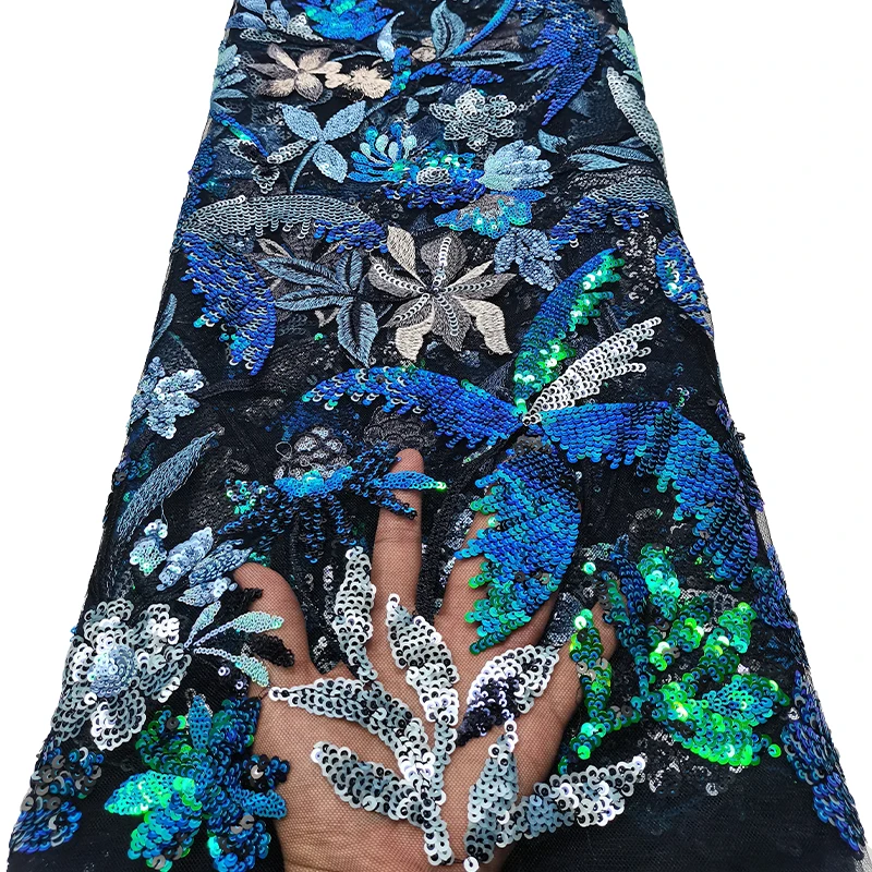 

French luxurious lace fabric, African flower coconut tree sequin embroidery fabric, sewing fabric, high quality
