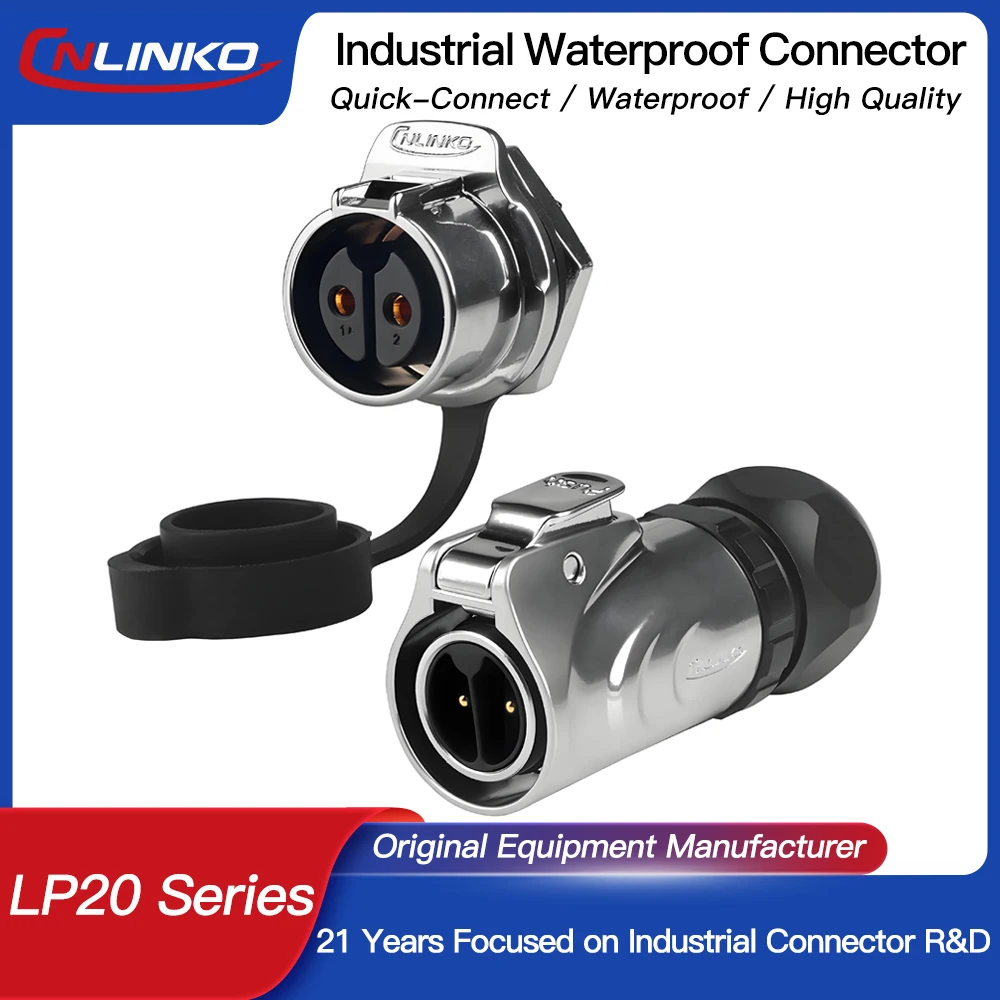 

CNLINKO LP20 Waterproof IP68 Screw Terminal Industrial Connector 500V AC 20A 2 Pin 3Pin Metal Shell Quality Aviation Connector