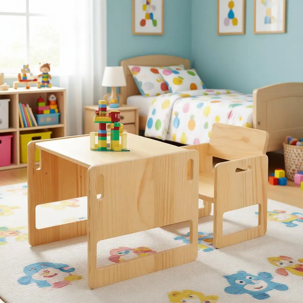 

Height-Adjustable Toddler Table and Chair Set for Ages 1-3, Cube Design, Suitable for Reading, Eating, and Playing, Easy Assembl