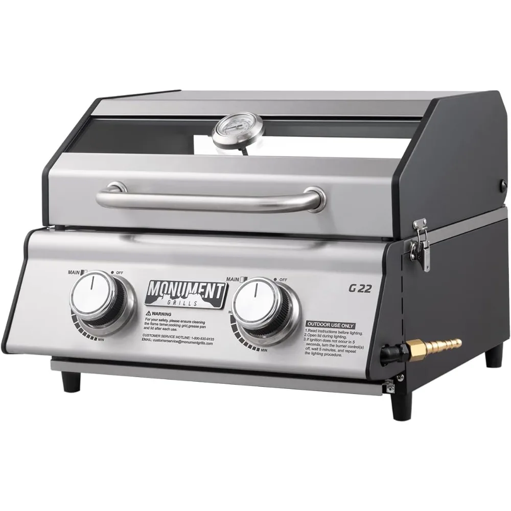 Grill a gás propano portátil para cozinhar ao ar livre, mesa de 2 queimadores, grelhadores de granito Clearview, dois queimadores de 15.000 BTU