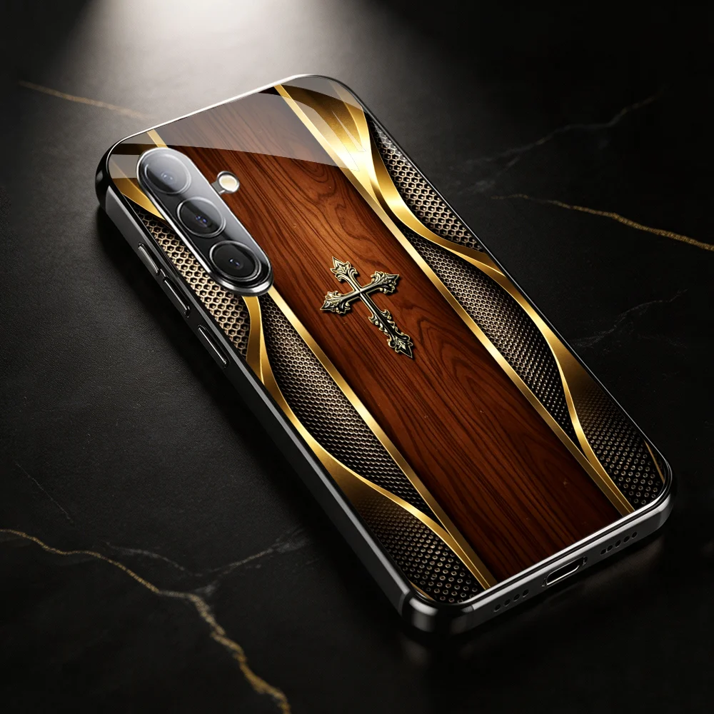Fashion cross wood grain Black Tempered Glass TPU phone case for Samsung Galaxy S26/S25/S24/S23/S22/S21 FE Ultra Plus Shockproof