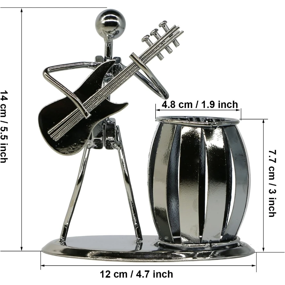 Iron Music Man Steel Pen Holder – Musical Art Metal Pencil Cup for Desktop, Office & Studio Decor, Unique Secretary Gift