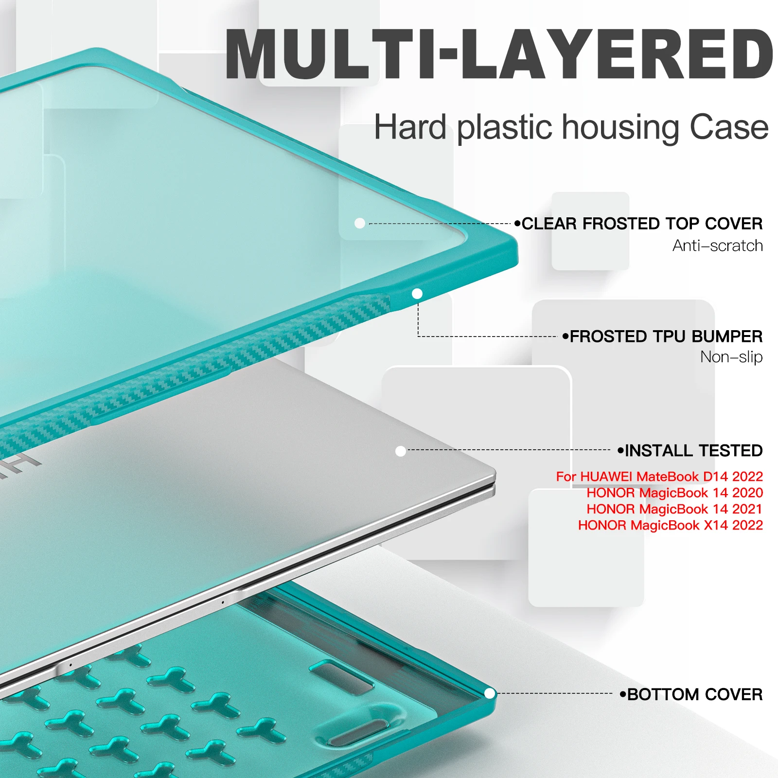 Laptop Case For Huawei MateBook D14 SE 2022 Multi-Layered Protection Cover For Honor MagicBook 14 2020 2021 X14 2021 Hard PC+TPU