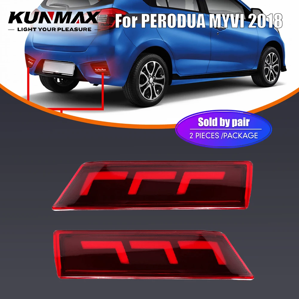 

Для Perodua Myvi 2018: Светодиодные задние бамперные фонари, задние отражатели, ходовые огни (DRL), стоп-сигналы, аксессуары, красные/черные линзы, 2 шт.