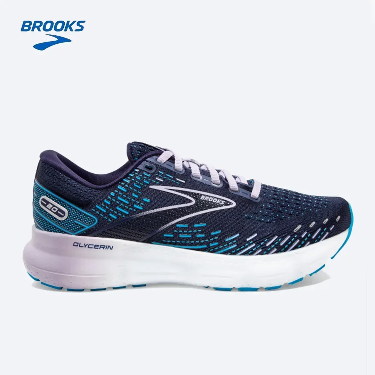 BROOKS Glycerin 20 Running Shoes Peacoat Ocean Pastel Lilac Men Women Long-Distance Road Sport Training Casual Sneakers