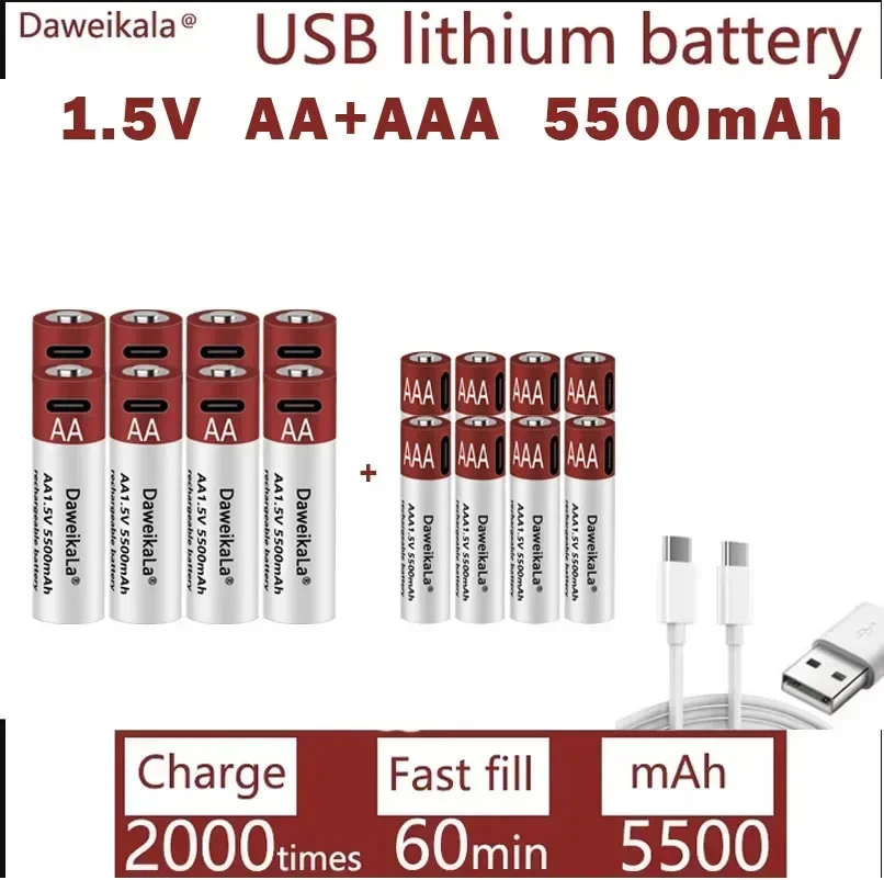 

New rechargeable AA 1.5V 5500mah / 1.5V AAA 5500mAh lithium battery flashlight toy watch MP3 player lithium battery replacement