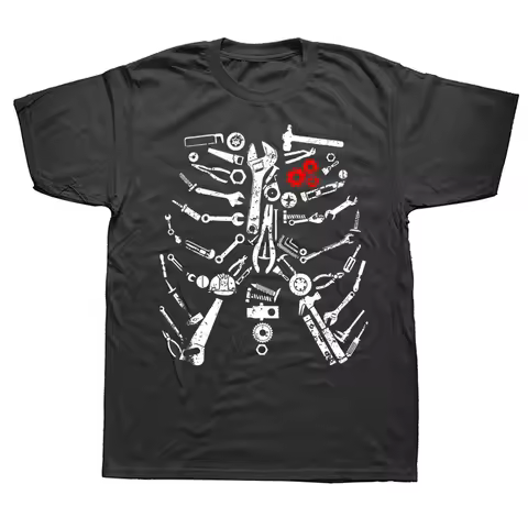 Mechanic Skeleton T shirt Craftsman Mechanic Tools Funny Unisex Graphic Fashion New Cotton Short Sleeve T-Shirts