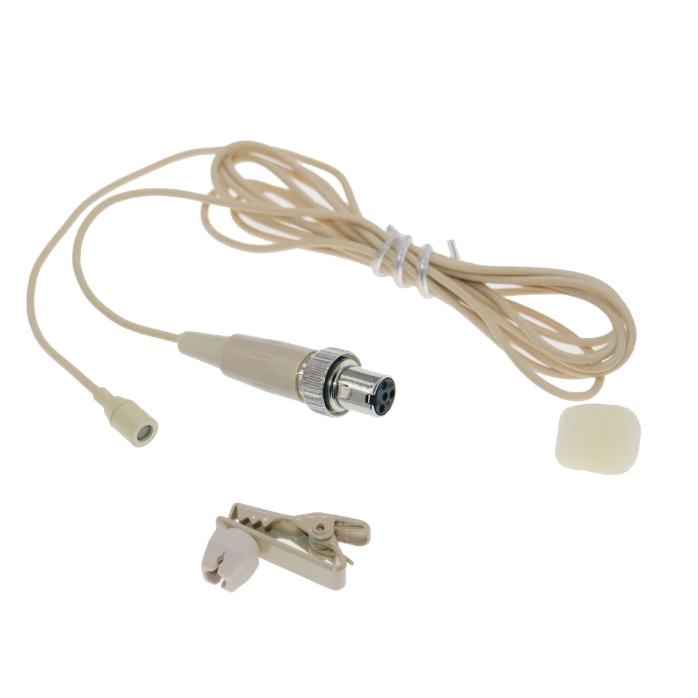 Replacement Tie Clip-On Microphone For MiPro Shure Mini 4Pin Sennheiser AKG Samson 3Pin 3.5mm Jack Beige Lavalier