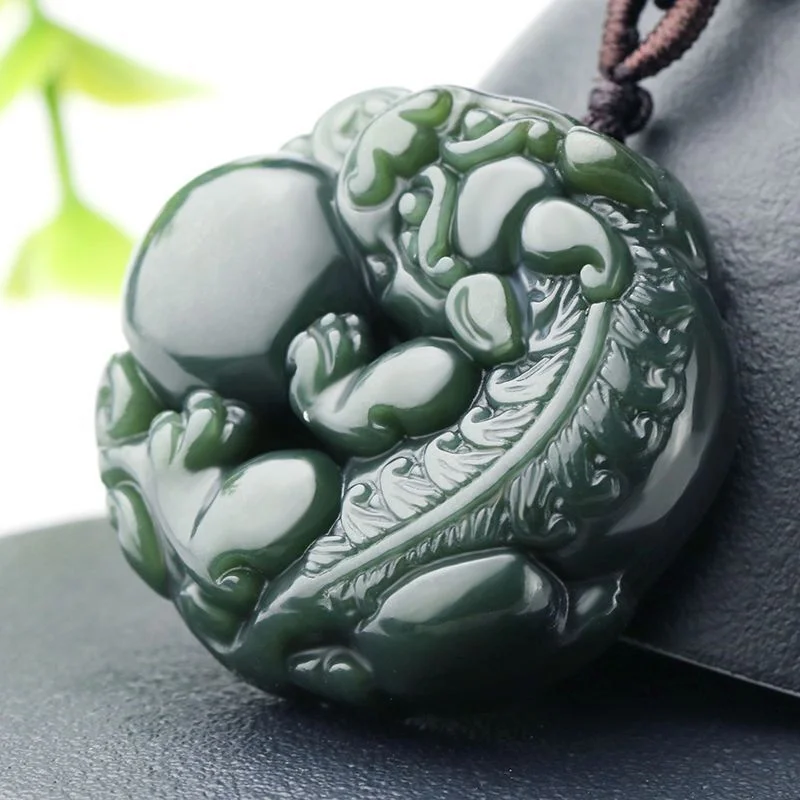 

Jiale/ Natural/ Hetian Cyan Jade Hand-carved Transit Pixiu Necklace Pendant Fine Jewellery Accessories Men and Women Gift Amulet