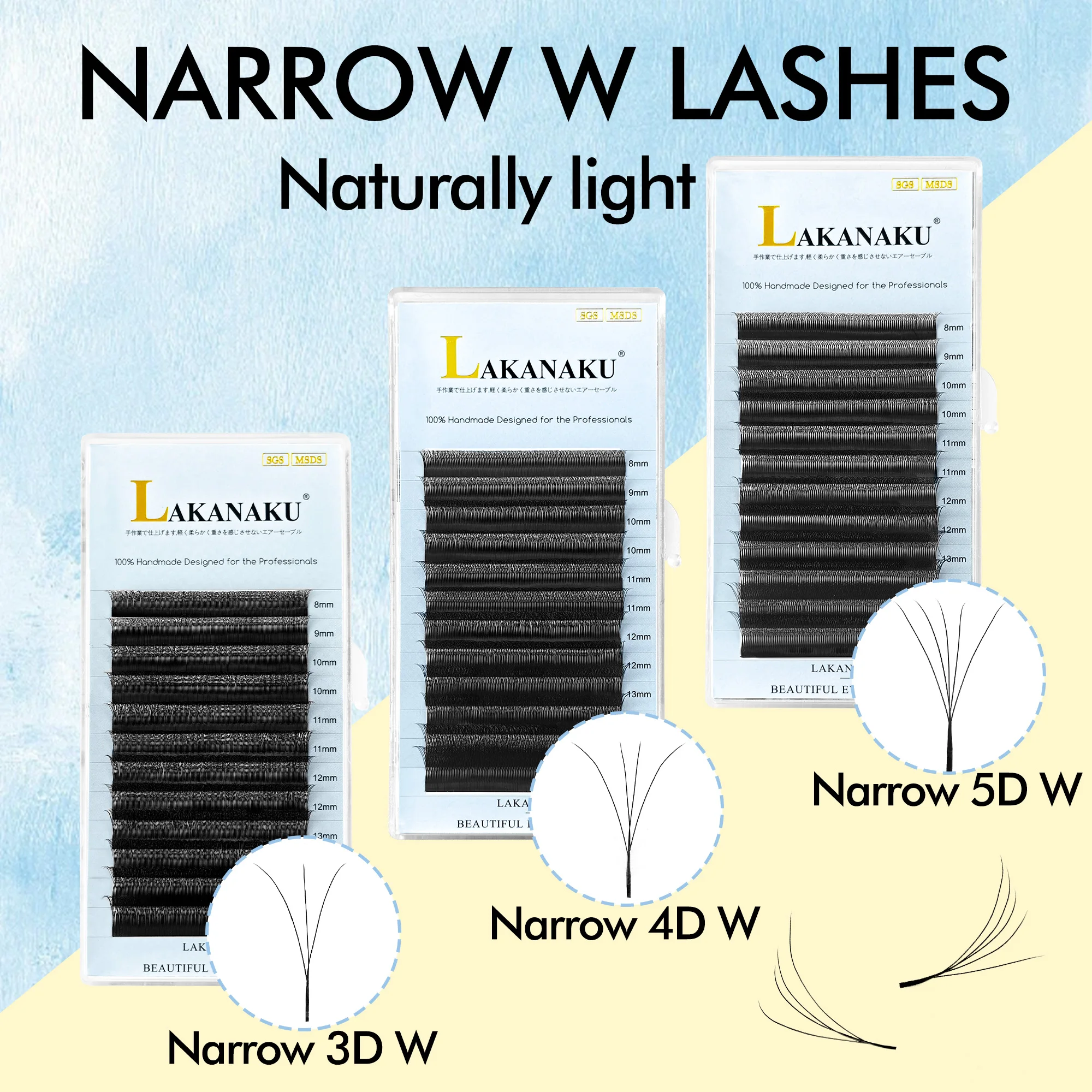 LAKANAKU Schmaler Fächer 3D/4D/5D W Wimpern Vorgefertigte Russische Wimpern Automatisches Fächerwirkverfahren Wimpern-Blüten Clover Cilios W V Wimpern