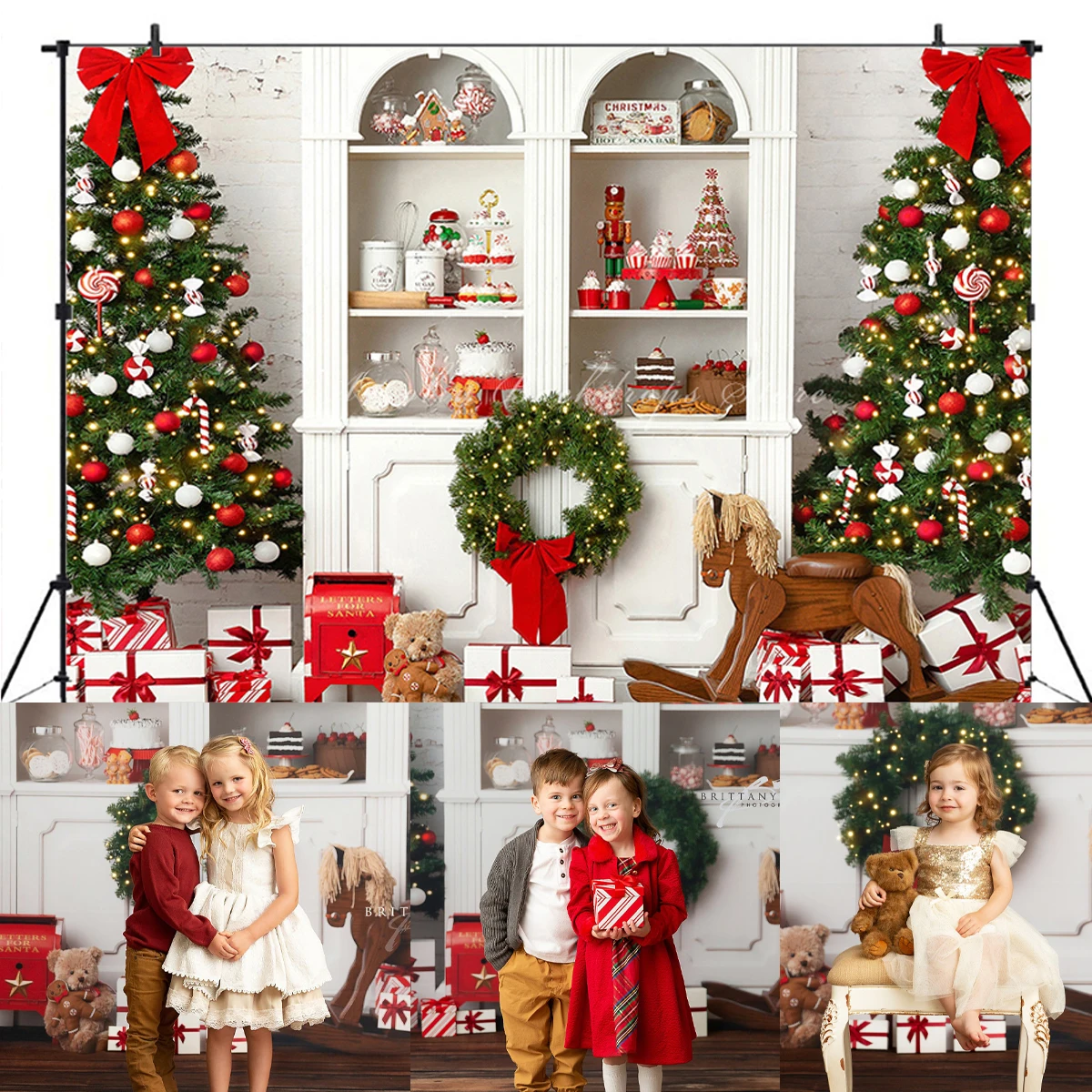 Christmas Holiday Background Xmas Tree Kids Baby Photocall Prop Child Adult  Photography Decor Giftl Toy Trojan Backdrop