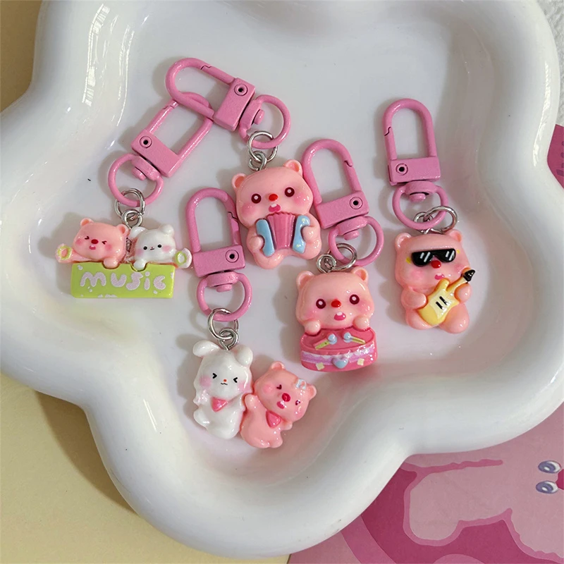 Funny Cartoon Musician Pink Piggy Keychain Car Keyring Bags Pendant Decoration Gifts