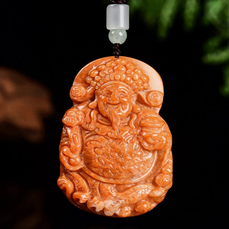 

Jia Le/ Natural Burmese A-grade Jadeite Red Wealth God Pendant Ice Jade Men and Women Fashion Festival Gift Amulet