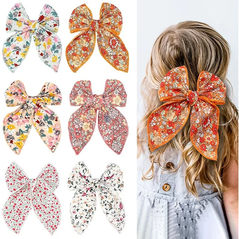 Elegant Floral Cotton Hair Bow Spring Hair Clip Fashion Print Hair Barrette For Women Girls Sweet Hairclip Hair Grip Accessories