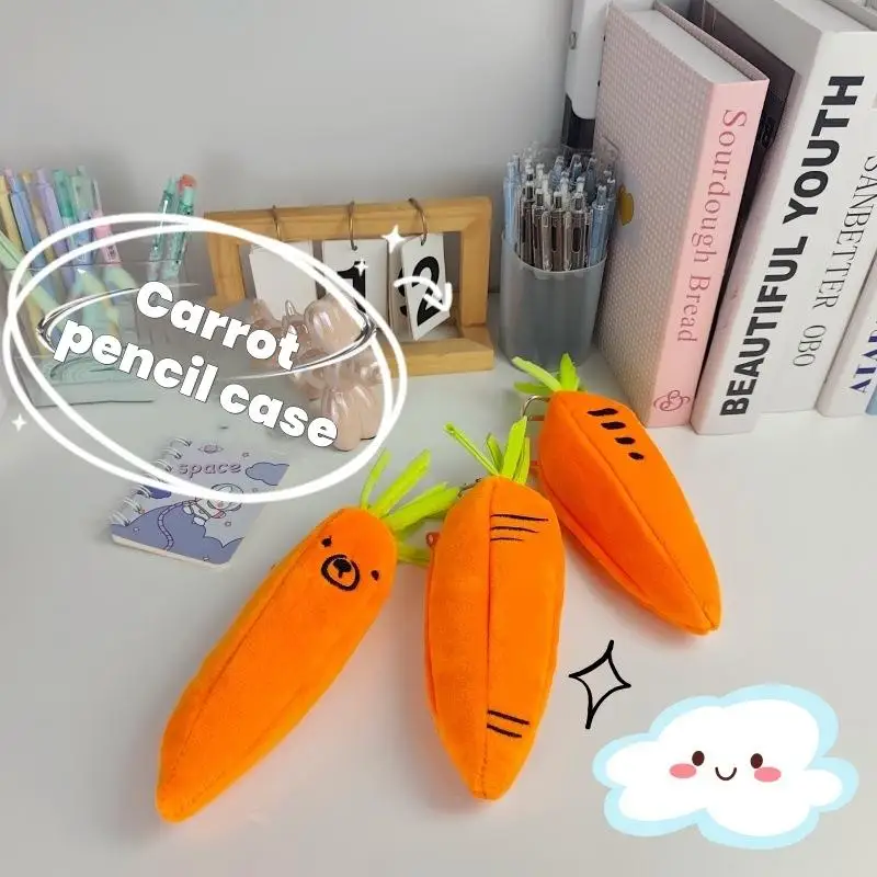 Cute Simulated Carrot Plush Pencil Case Creativity Large Capacity Pencil Pouch Cartoon Portable Storage Bag School Stationery
