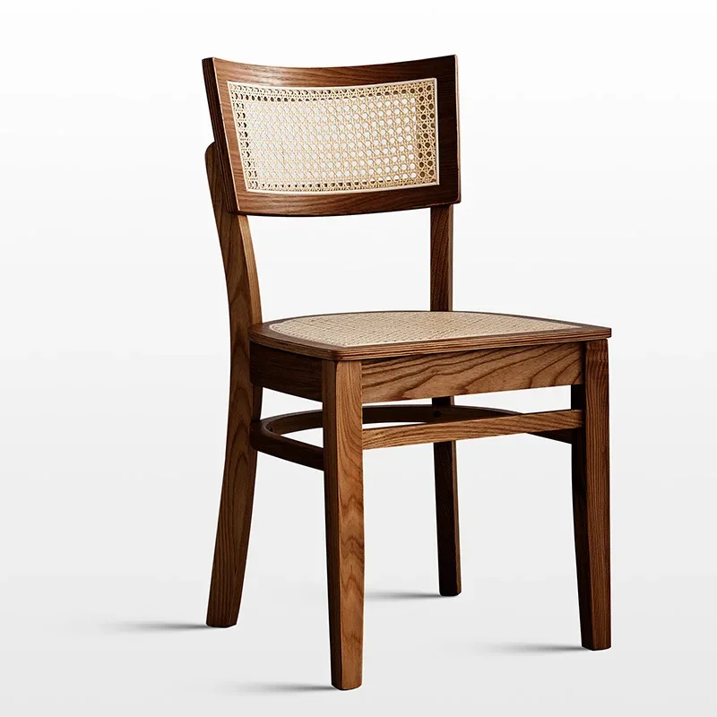 Solid wood dining chair, restaurant hot pot restaurant log color dining chair, ash wood rattan dining chair