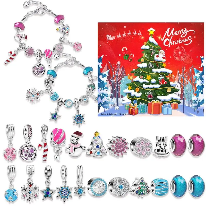 Christmas Advent Calendar Bracelets Set 24 Days Countdown Calendar Jewelry Advent Calendar 2024 With 22 Decorations Jewelry