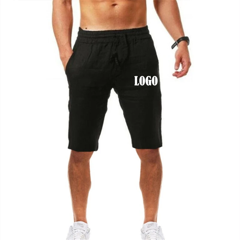 Summer Men\'s Customize Cotton Linen Shorts Fashion Design Your Logo Breathable Korean Short Pant Casual Loose Seaside Trousers