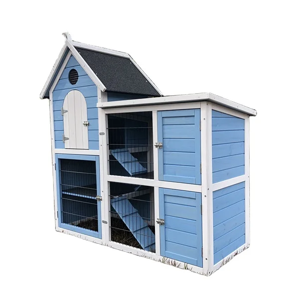 

Solid Animal Pattern Wooden Pet Hutch with Button Closure Black Linoleum Roof Featuring a Rabbit Bunny for Small Animals