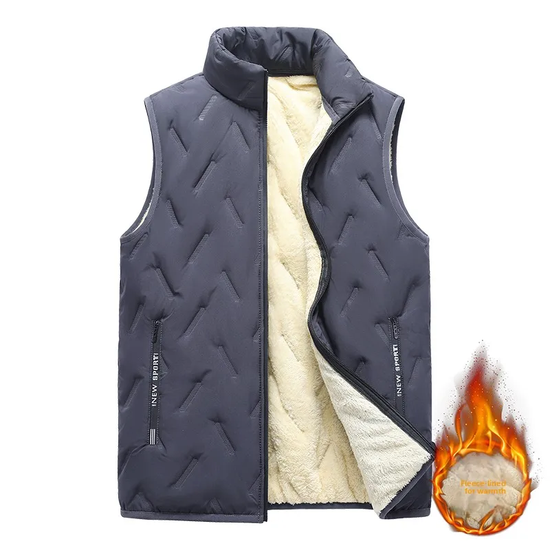 

Outdoor Solid-color Fleece Warm Vest Men's Large-sized Vest Men's Sleeveless Short Down Cotton-padded Jacket Waistcoat Warm Vest