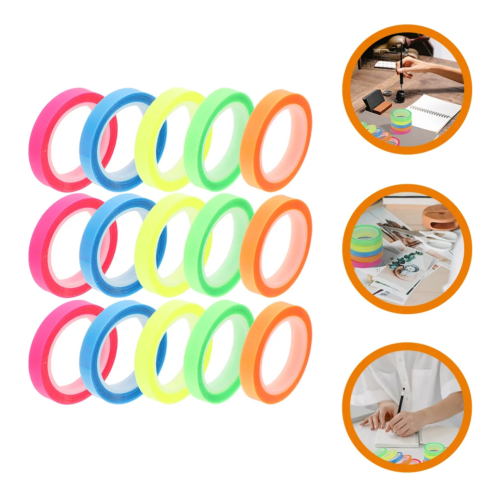 15 Rolls Removable Waterproof Index Sticker Neon Lights Highlighter Tape for Books 50000X080X010CM The Pet