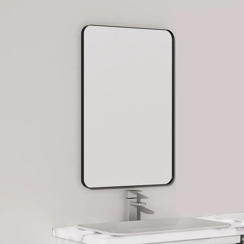 

16x24 Inch Matte Black Framed Vanity Mirror, Recessed Mount, Shatterproof Glass for Bathroom