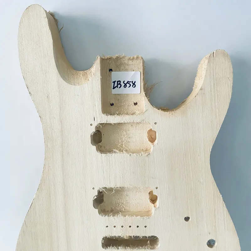 IB858 Semi Finishing 6 Screws Fixed Bridges ST Guitar Body with 2 Humbucker Pickups in Solid Basswood No Paints for DIY