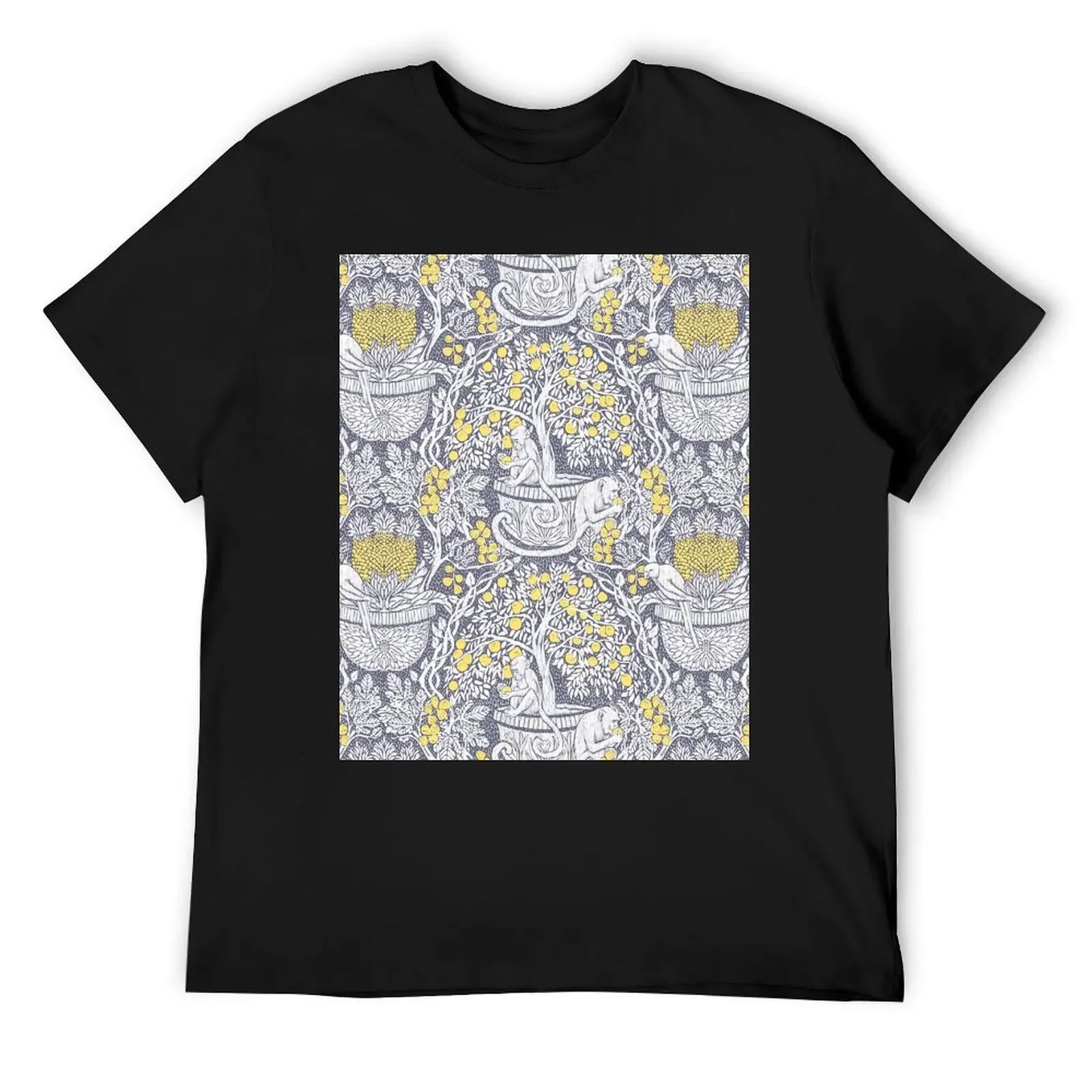 Monkeys and Lemons Damask T-Shirt korean fashion shirts graphic tees blue archive T-shirts for men cotton