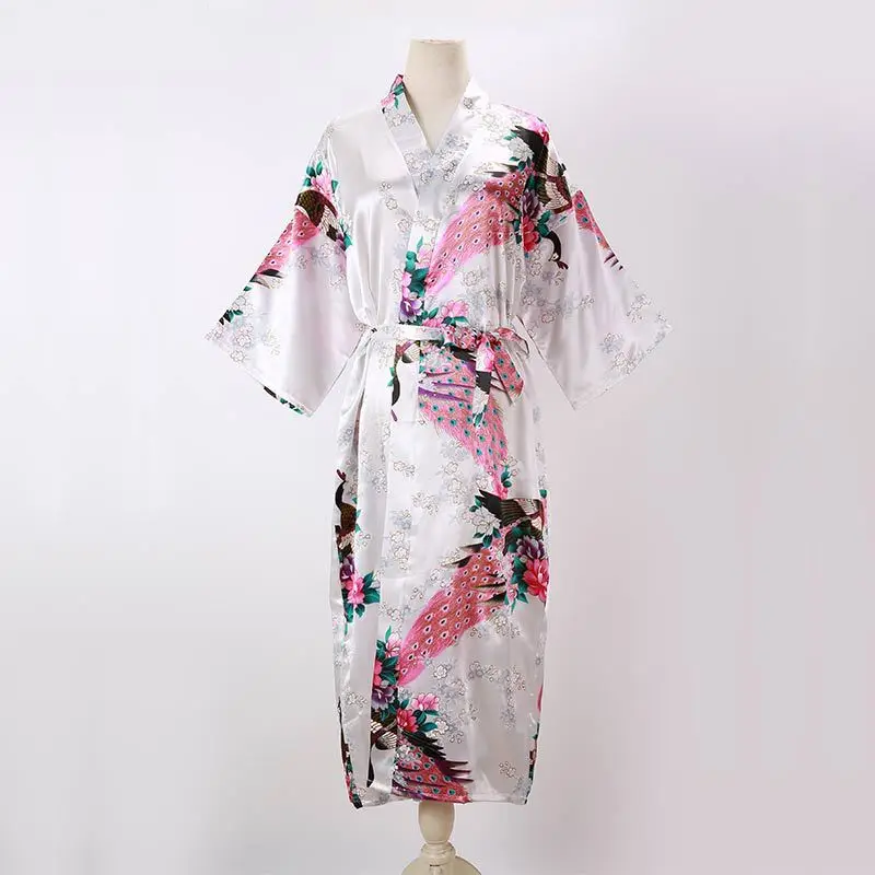 

New Style Japanese Traditional Kimono Gown With Obi Popular Print Flower Pajamas Women Silk Large Size Bathrobe Yukata Dress