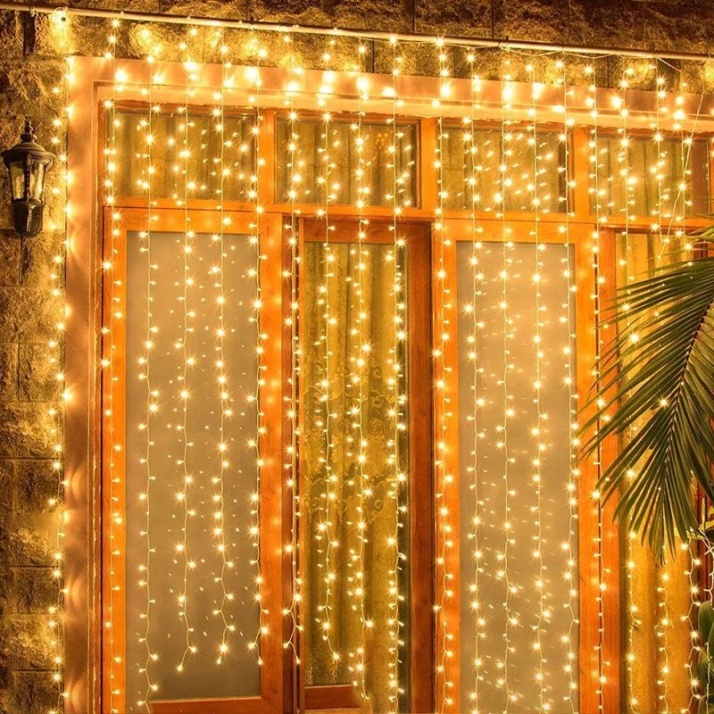 Solar Curtain String Lights Outdoor Christmas LED Lighting Great for Party Birthday Wedding Patio Garden Decoration Fairy Light