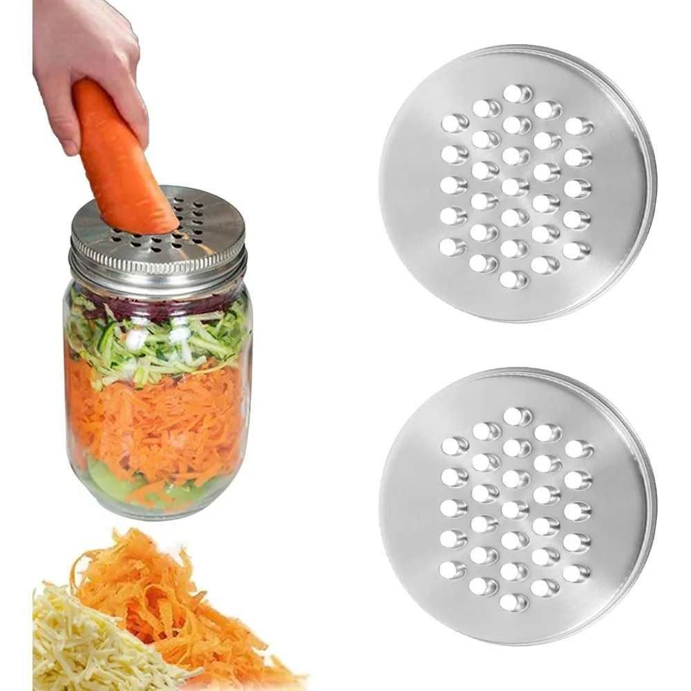 2Pcs 86mm Mason Jar Grater Lid Stainless Steel Regular Mouth 2-in-1 Mason Jar Shredder Cap Canning Jar Cheese Spice Zester Lid