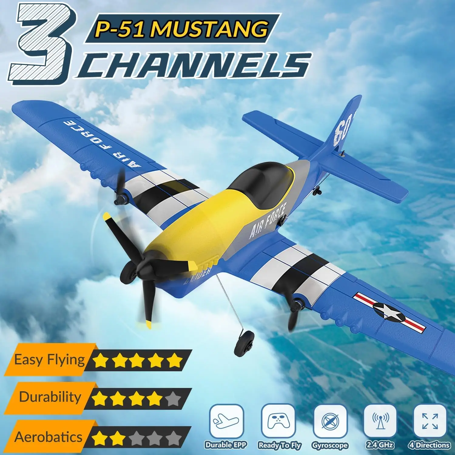 P51 RC Plane 2.4G 3CH EPP Foam Remote Control Fighter Fixed Wingspan Glider Outdoor RTF RC Warbird Airplane Toys Gifts
